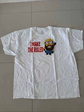 Fruit of the Loom White Kids Tee with Red 'I Make The Rules' Minion Graphic